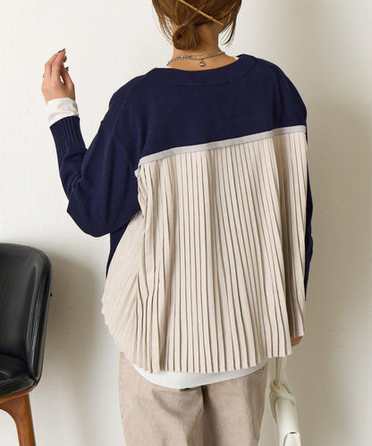 後褶皺船領針織衫