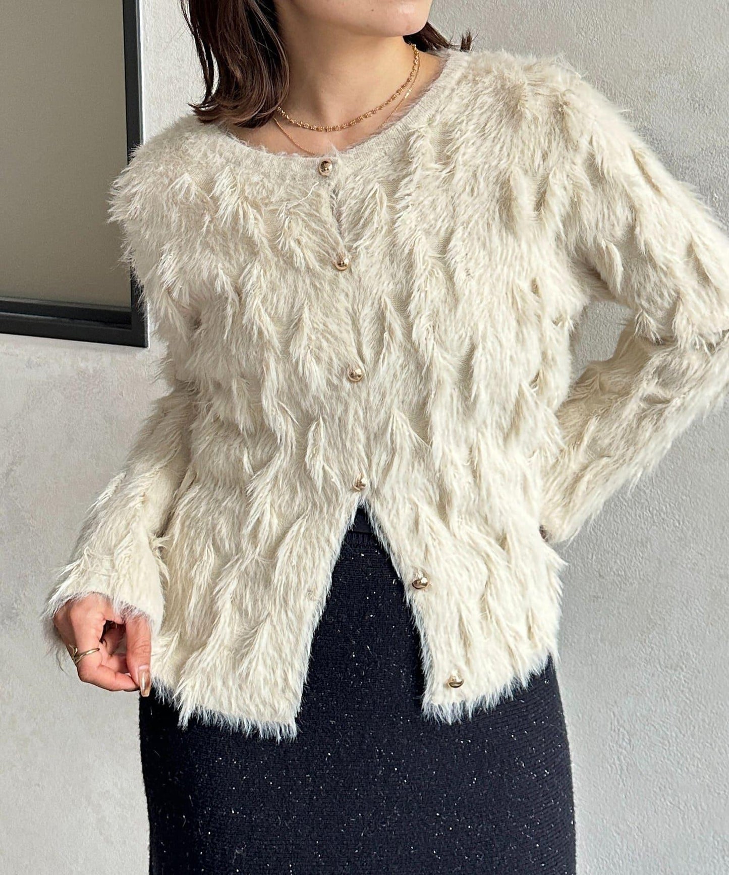 金色紐扣羽毛針織開衫