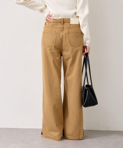 下襬開叉喇叭牛仔褲