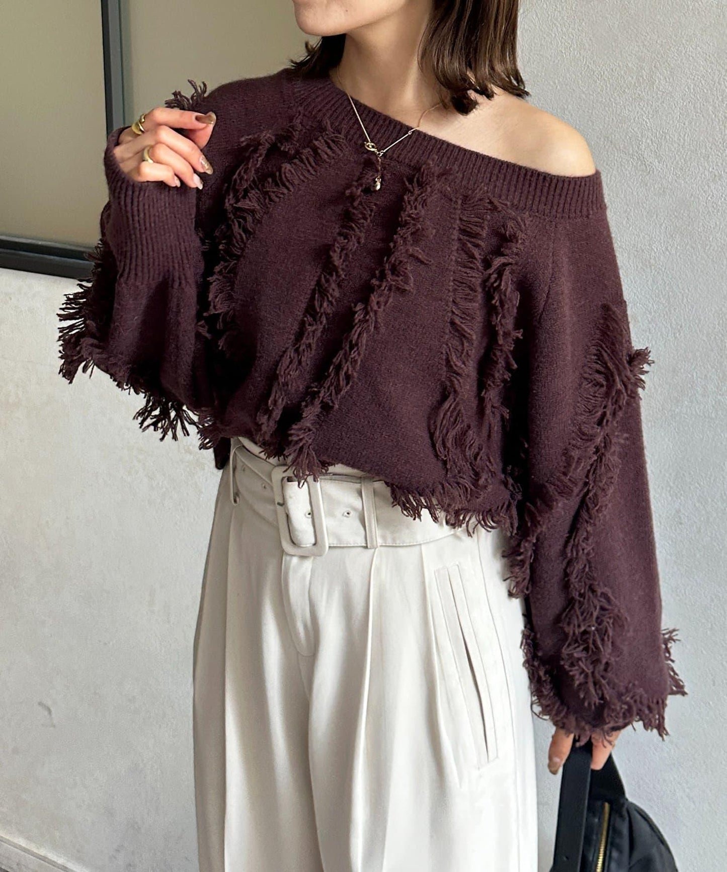 波浪流蘇短款針織衫