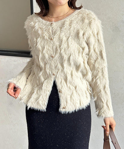 金色紐扣羽毛針織開衫