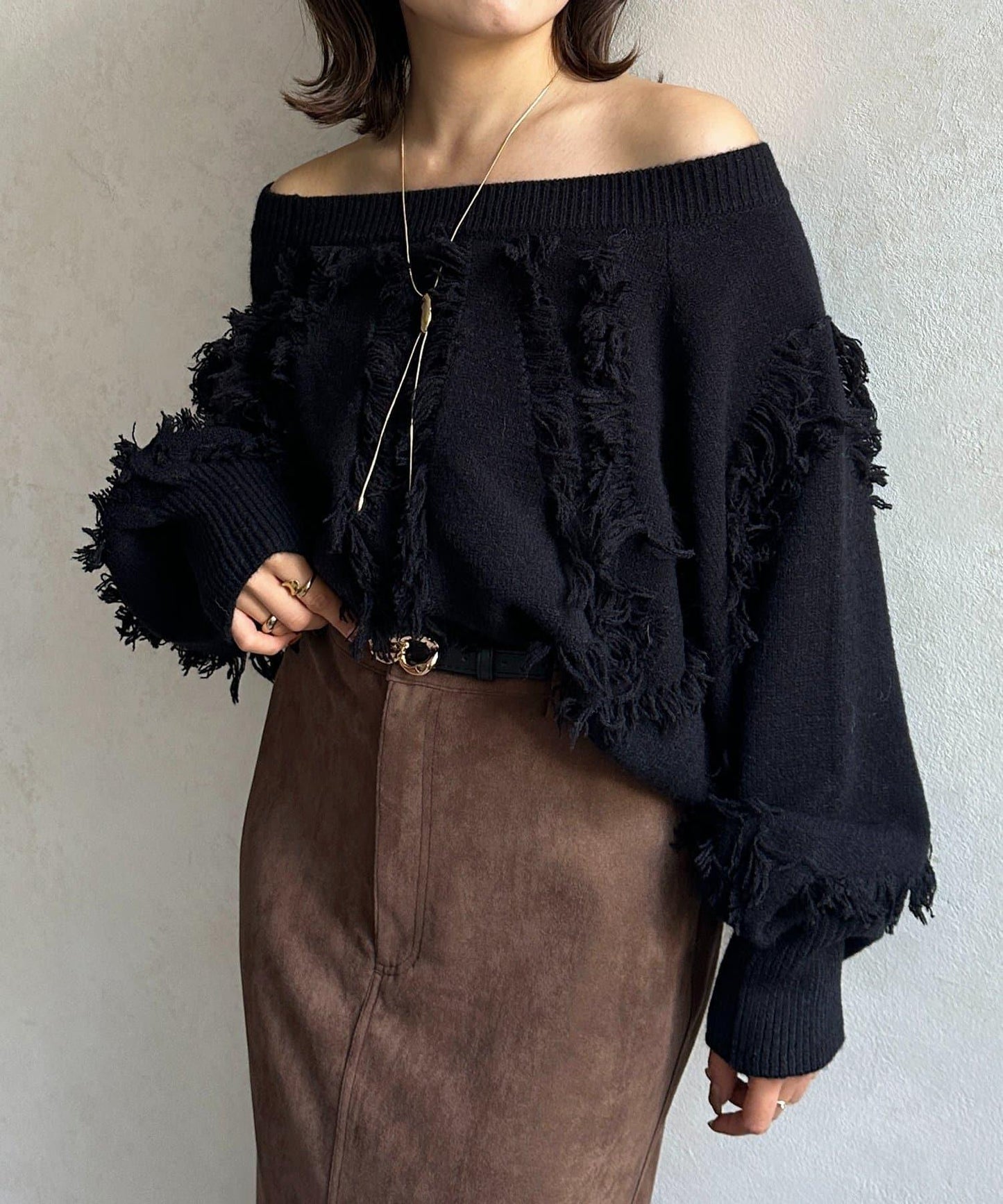波浪流蘇短款針織衫