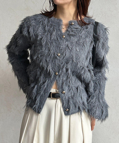 金色紐扣羽毛針織開衫