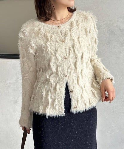 金色紐扣羽毛針織開衫