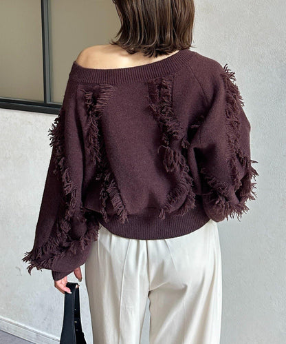 波浪流蘇短款針織衫