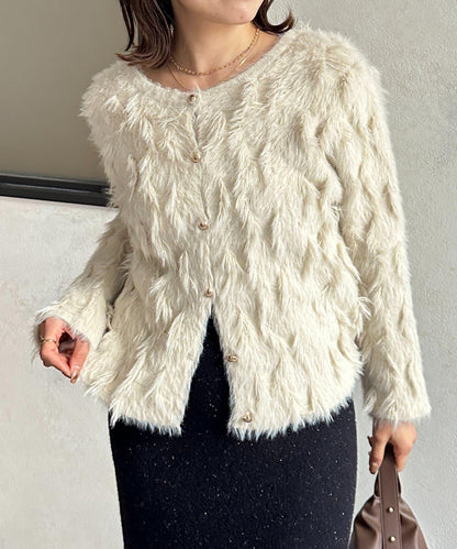 金色紐扣羽毛針織開衫