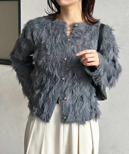 金色紐扣羽毛針織開衫