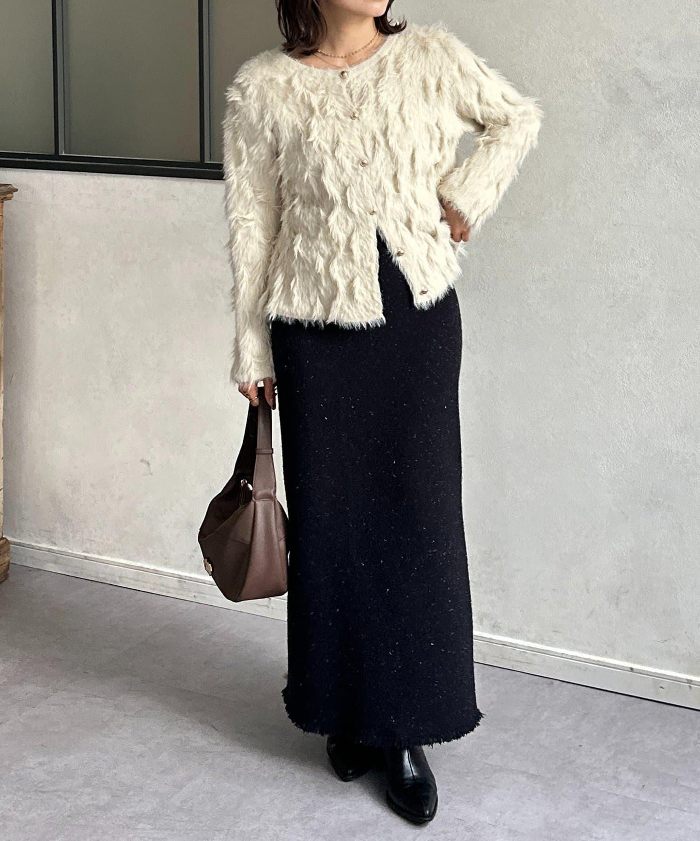 金色紐扣羽毛針織開衫