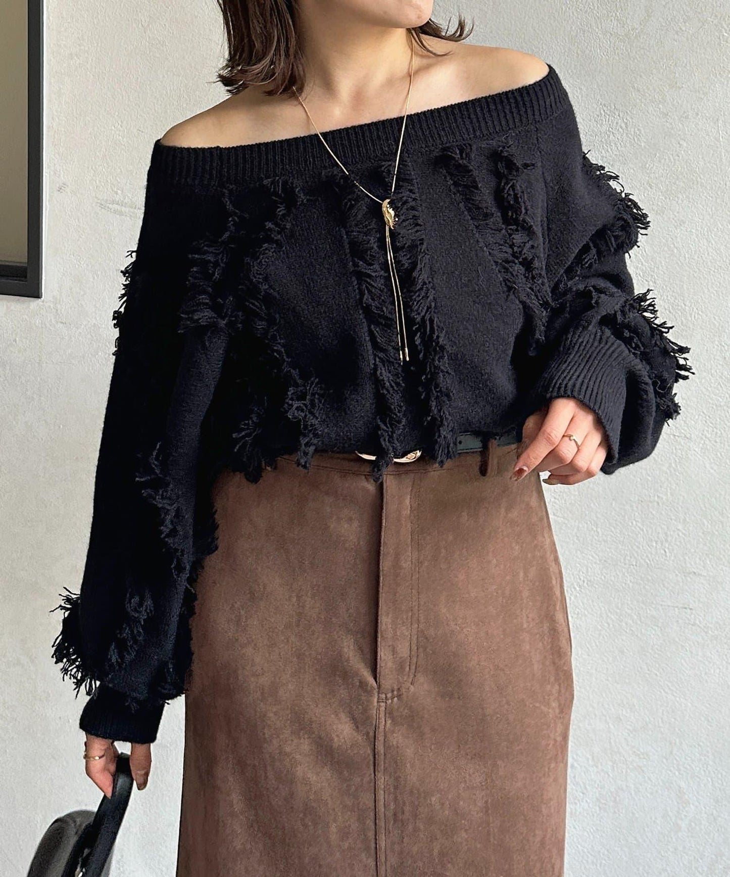 波浪流蘇短款針織衫