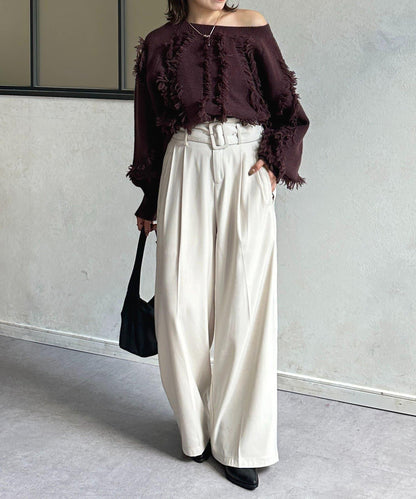 波浪流蘇短款針織衫