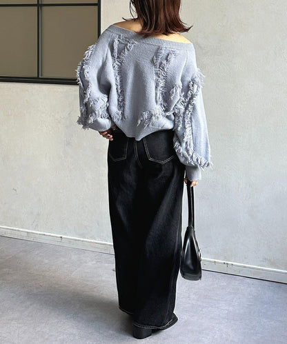 波浪流蘇短款針織衫