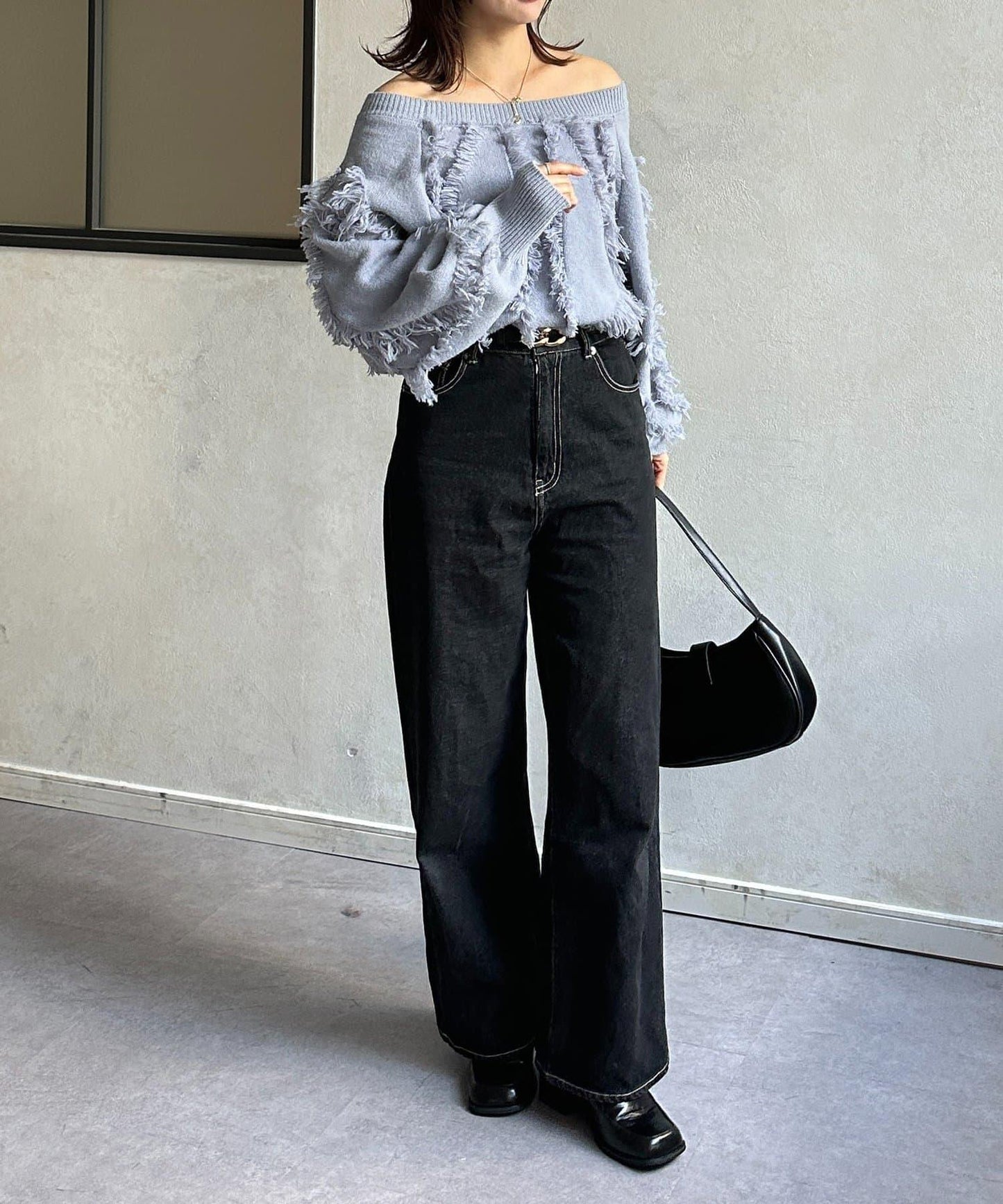 波浪流蘇短款針織衫