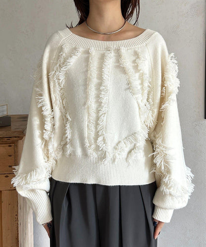 波浪流蘇短款針織衫