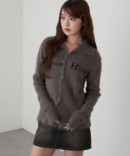 毛絨質感標誌紐扣開衫