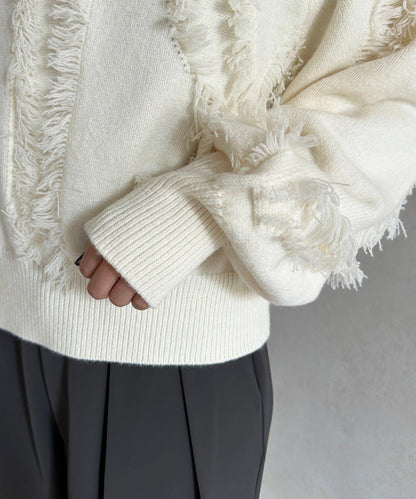 波浪流蘇短款針織衫