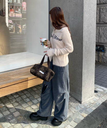 毛絨質感標誌紐扣開衫