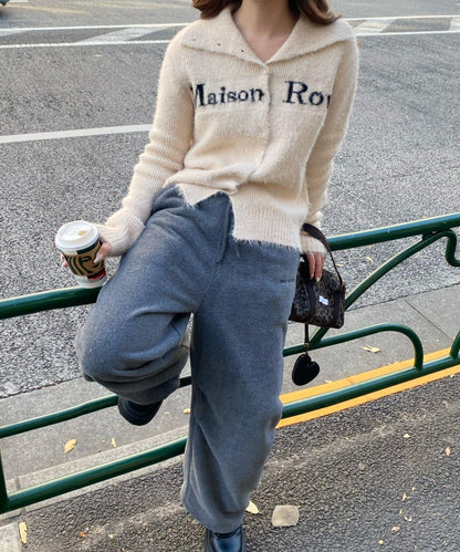 毛絨質感標誌紐扣開衫