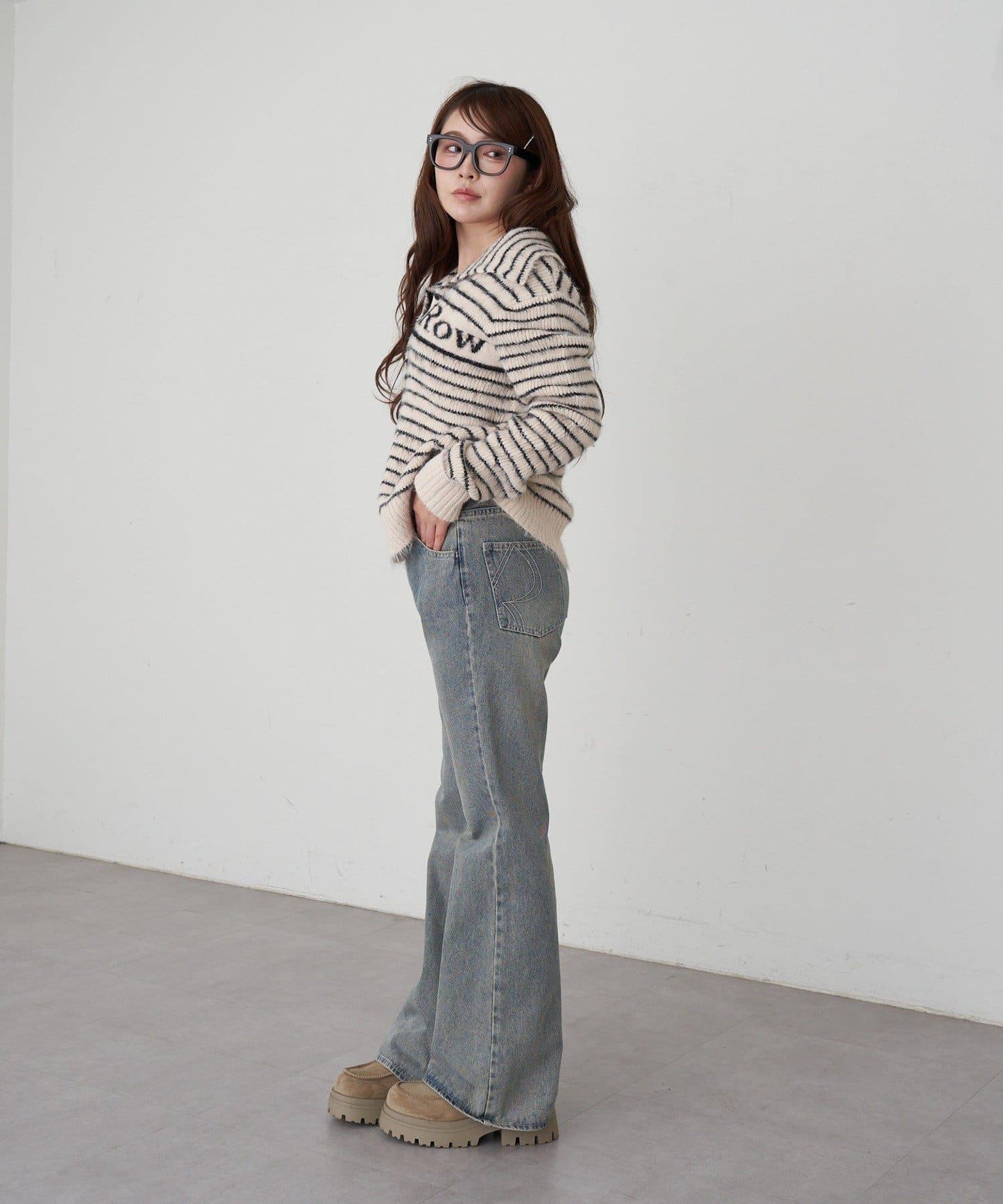 毛絨質感標誌紐扣開衫