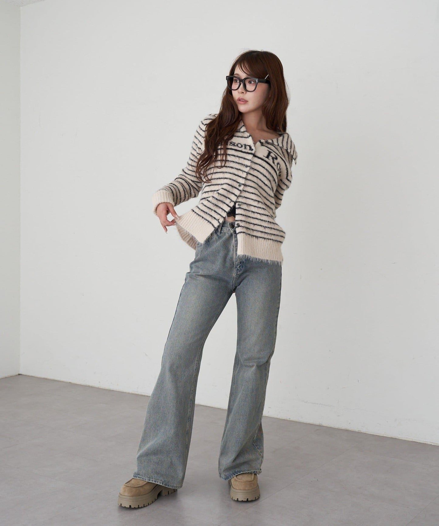 毛絨質感標誌紐扣開衫