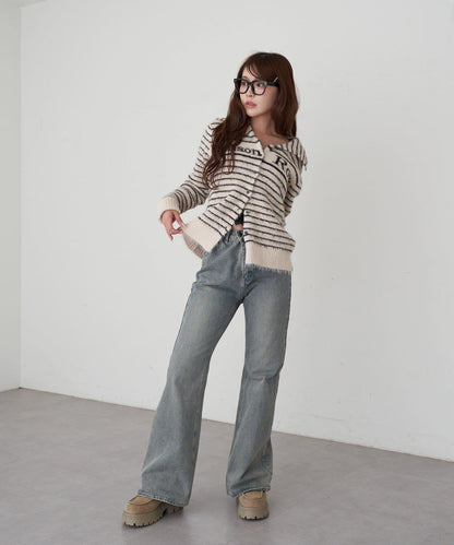 毛絨質感標誌紐扣開衫