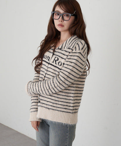 毛絨質感標誌紐扣開衫