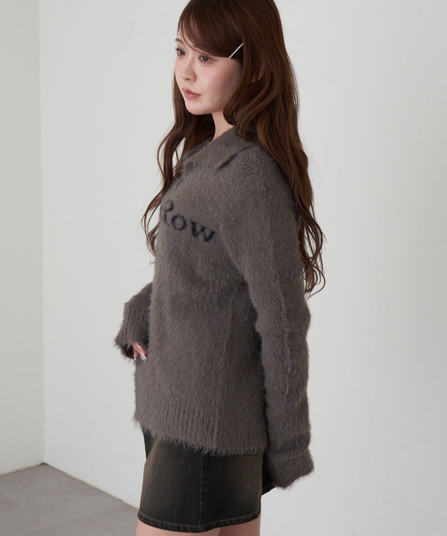 毛絨質感標誌紐扣開衫