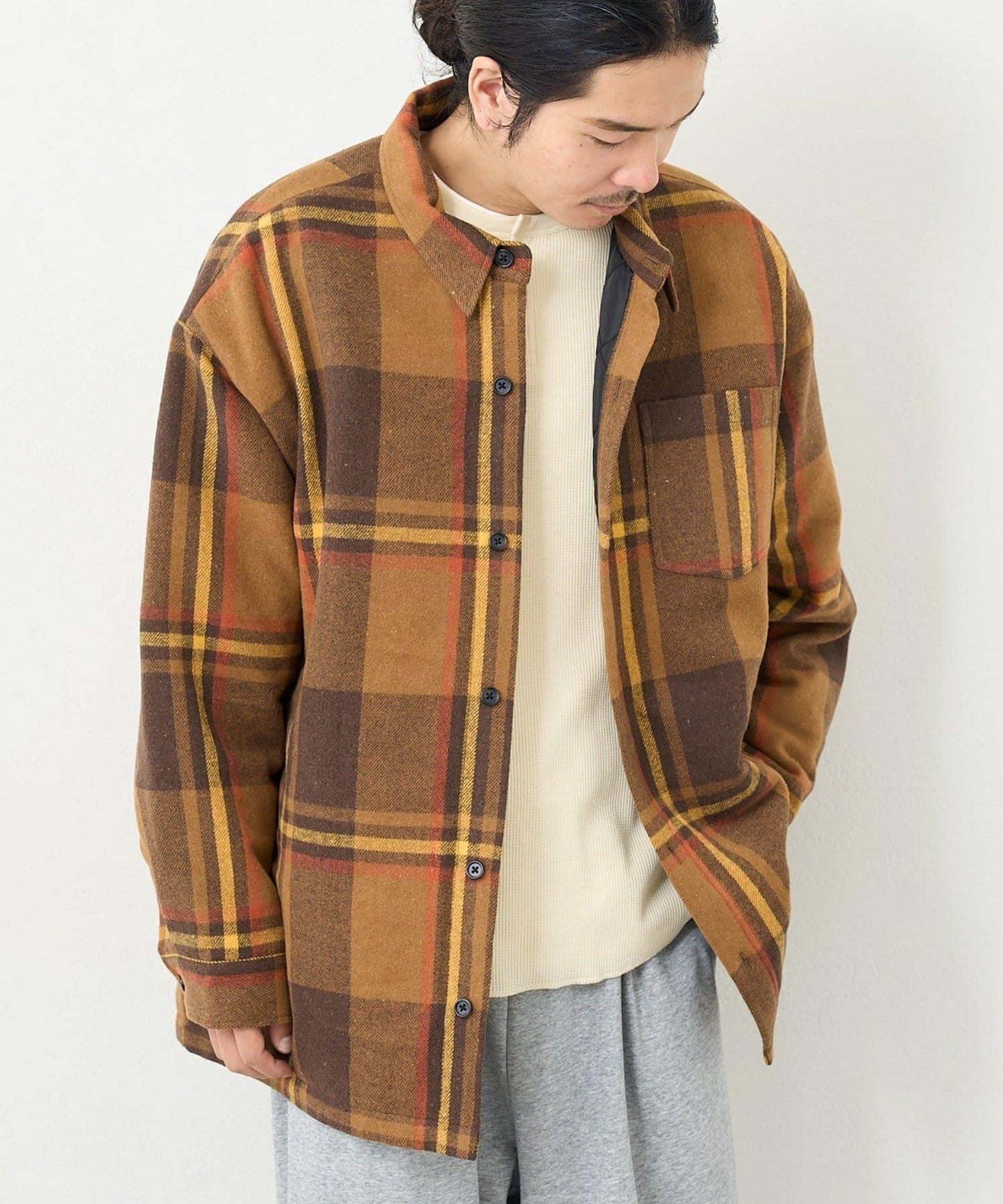 【男女同款】BM格紋加棉襯衫夾克