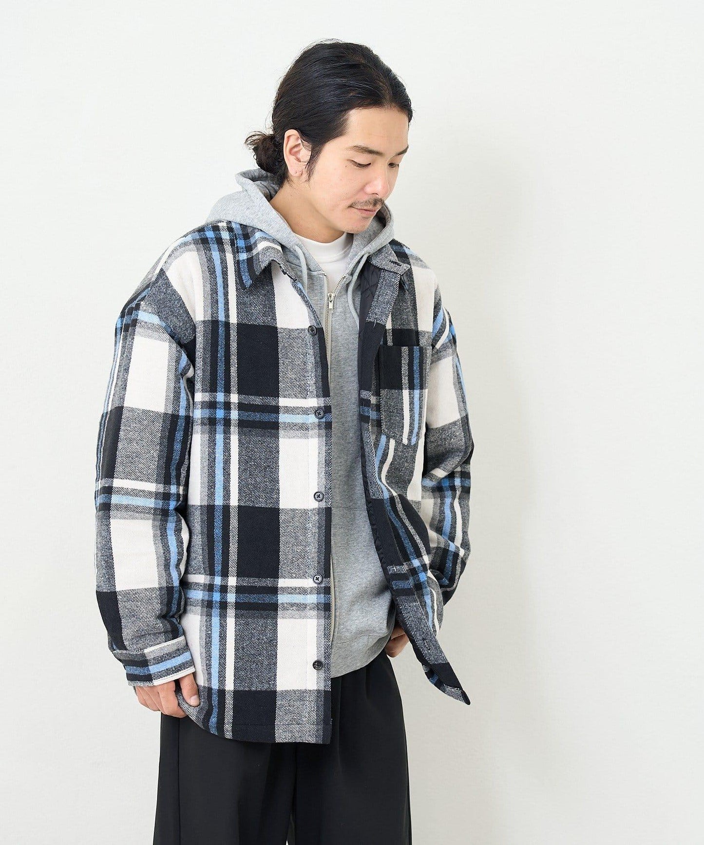 【男女同款】BM格紋加棉襯衫夾克