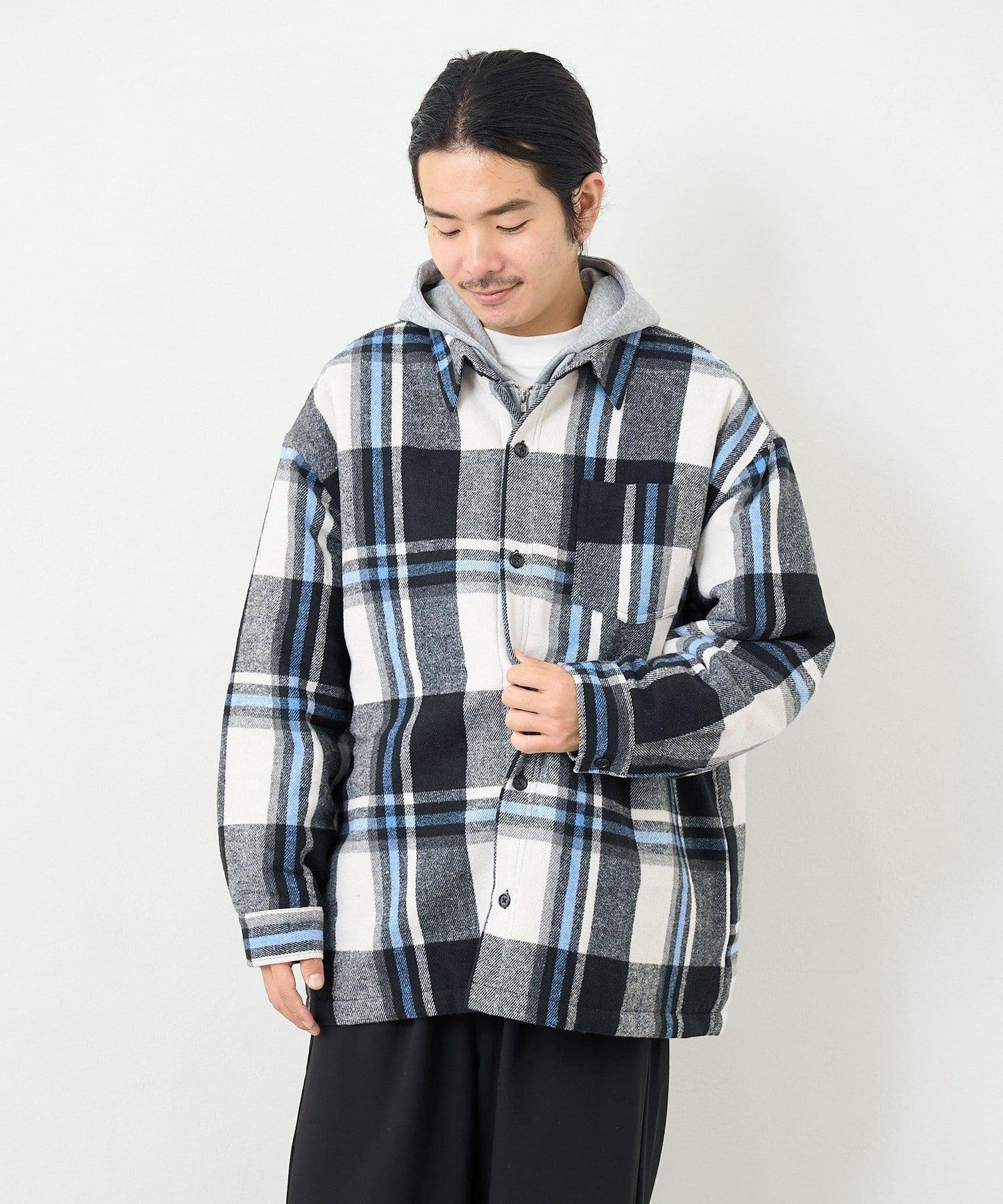 【男女同款】BM格紋加棉襯衫夾克