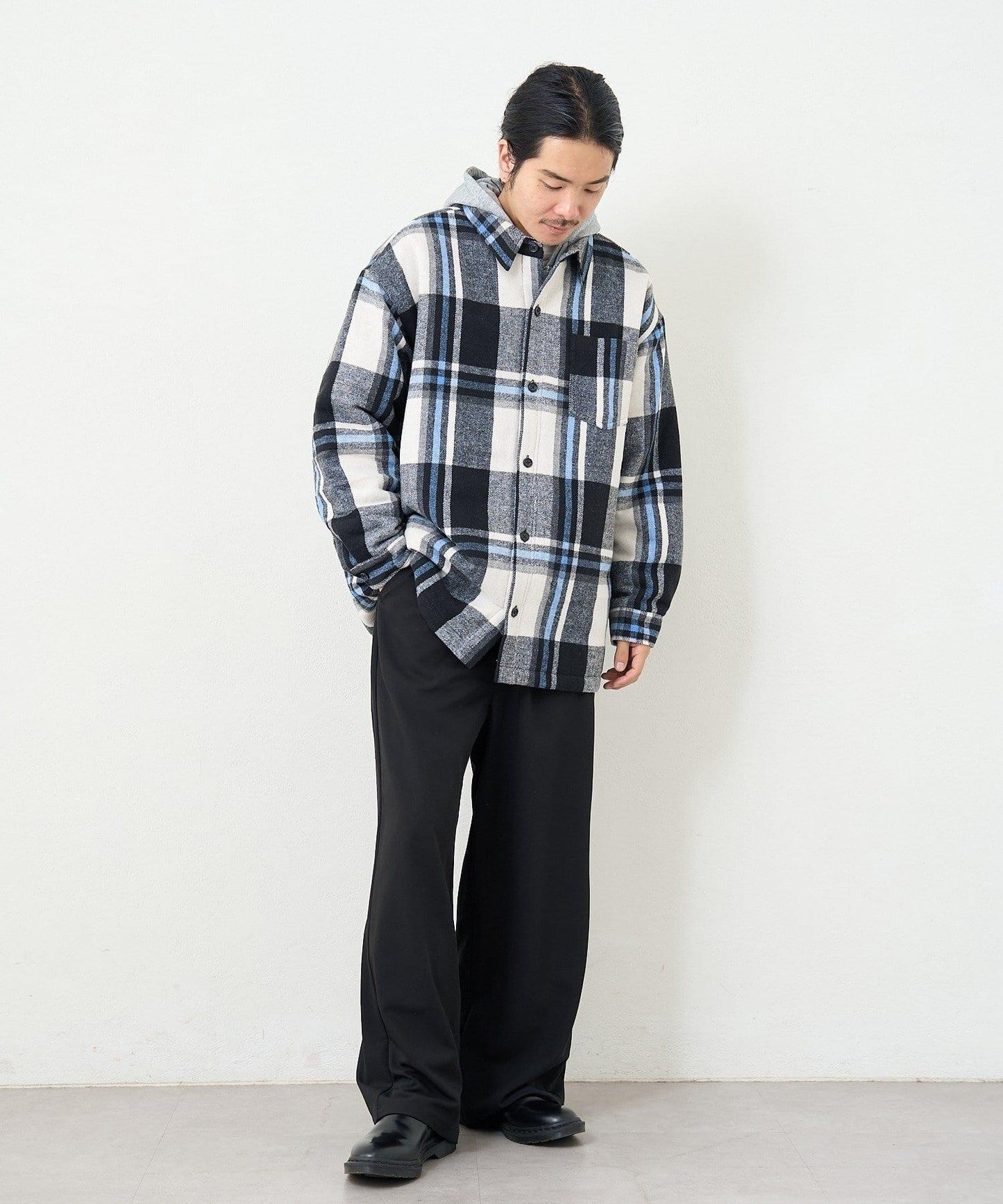 【男女同款】BM格紋加棉襯衫夾克