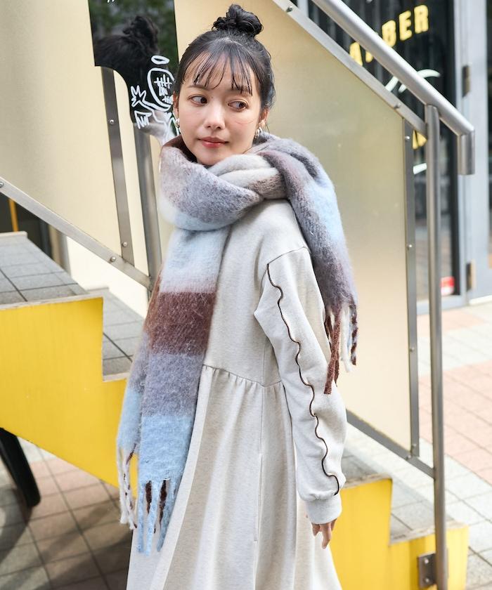 加厚格紋流蘇圍巾