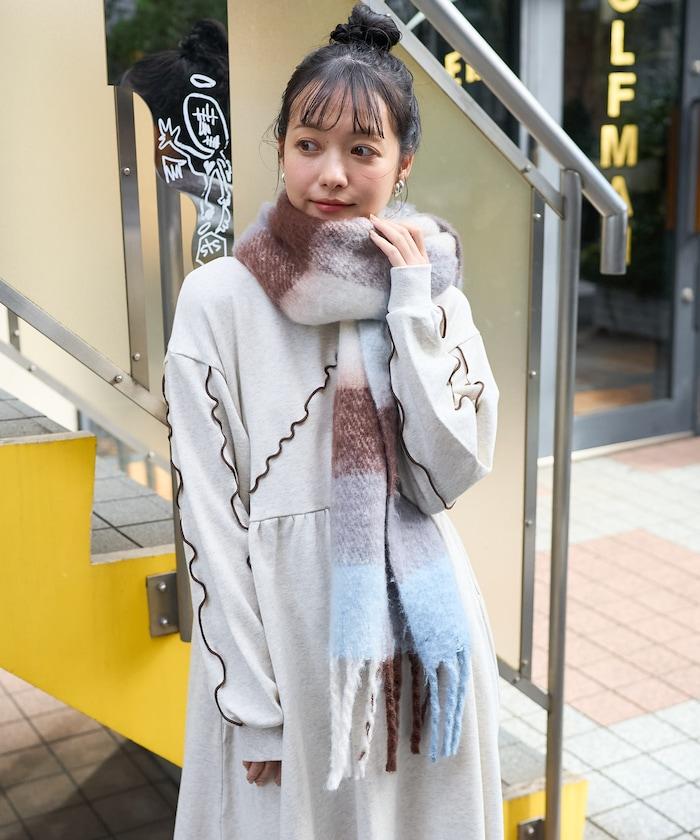 加厚格紋流蘇圍巾