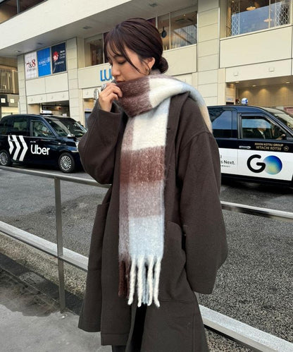 加厚格紋流蘇圍巾