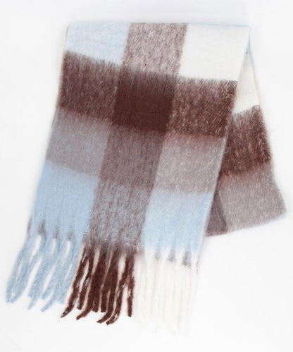 加厚格紋流蘇圍巾