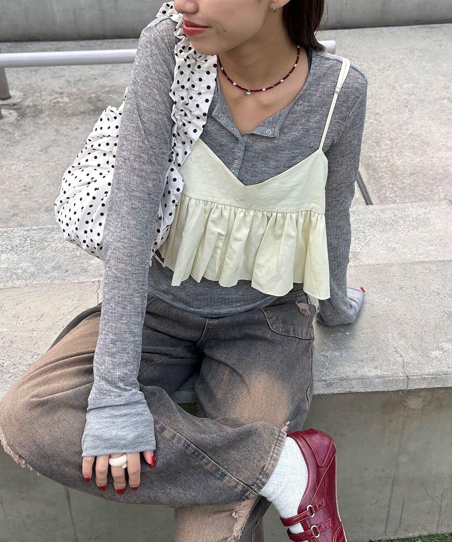 【Ciaopanic】泡泡袖荷葉邊吊帶上衣