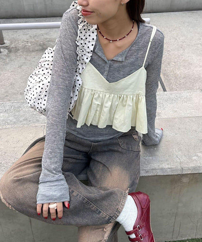【Ciaopanic】泡泡袖荷葉邊吊帶上衣