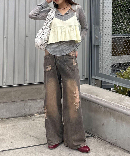 【Ciaopanic】泡泡袖荷葉邊吊帶上衣