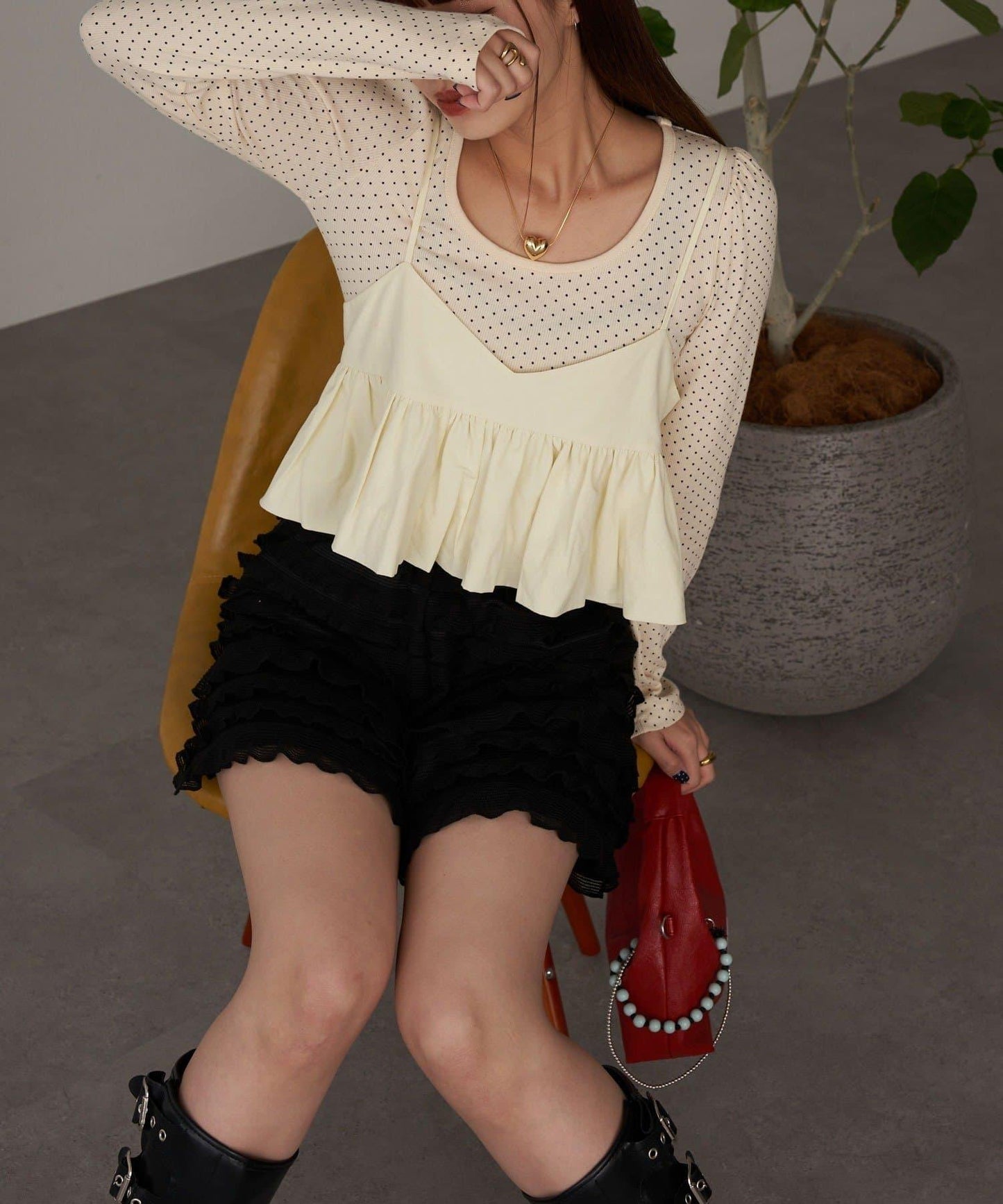 【Ciaopanic】泡泡袖荷葉邊吊帶上衣