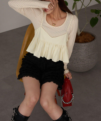 【Ciaopanic】泡泡袖荷葉邊吊帶上衣