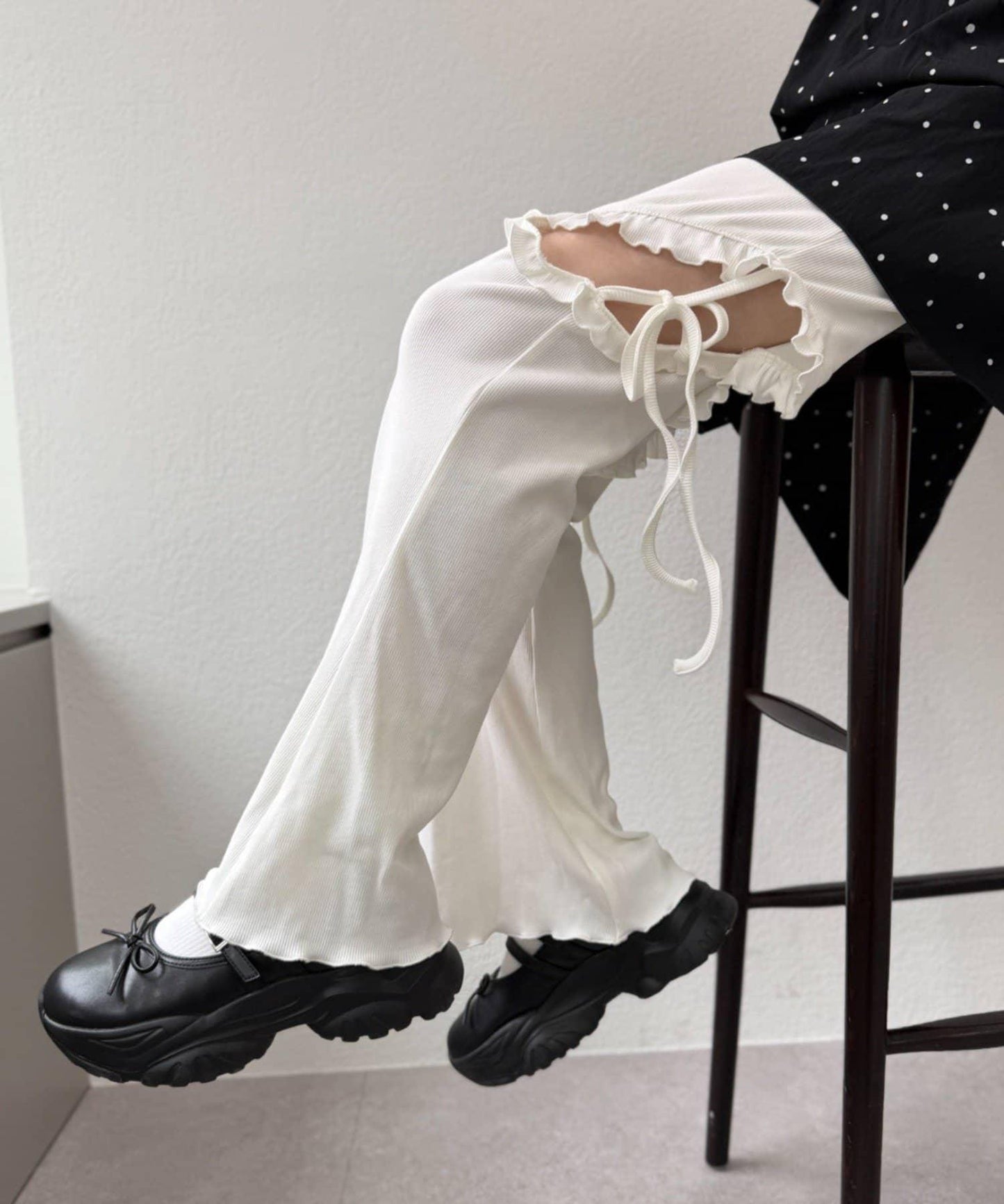 【w closet】蝴蝶結荷葉邊褲