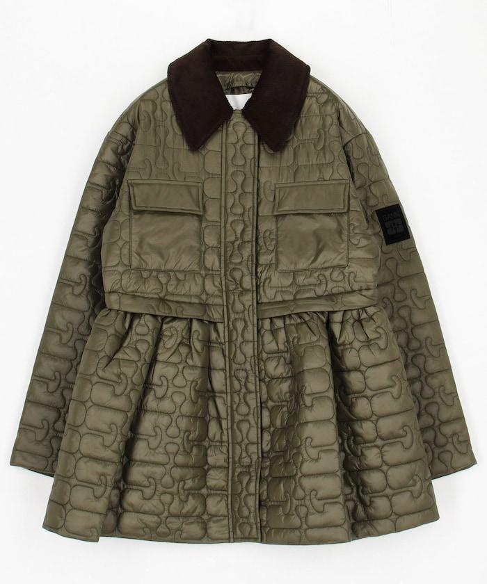 亮面絎縫中長夾克帶荷葉邊 / W0964 / W0965