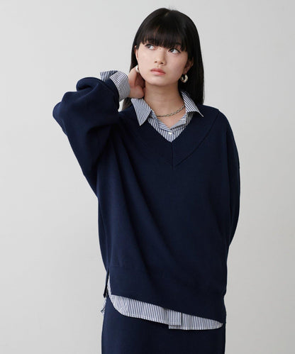 衛衣風V領針織套頭衫