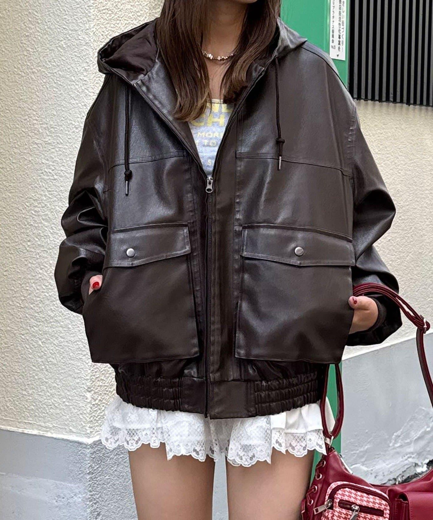 【Ciaopanic】運動風皮革連帽外套