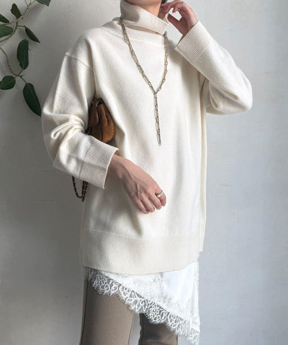 羊毛混紡高領長款上衣