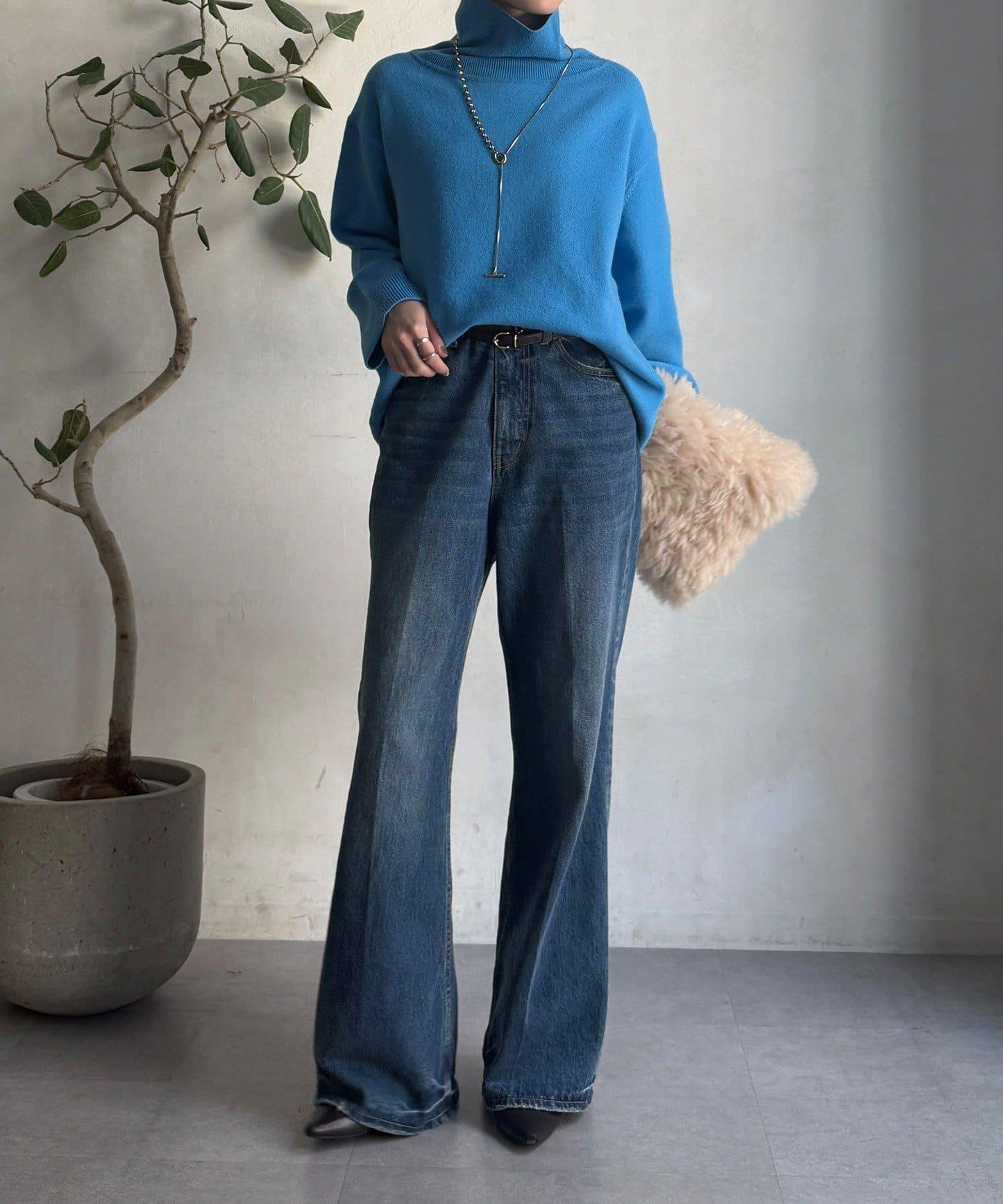 羊毛混紡高領長款上衣