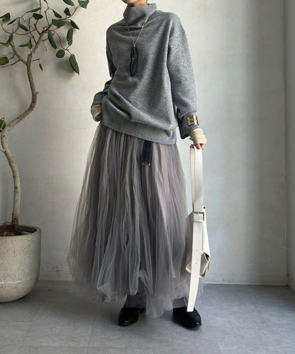 羊毛混紡高領長款上衣