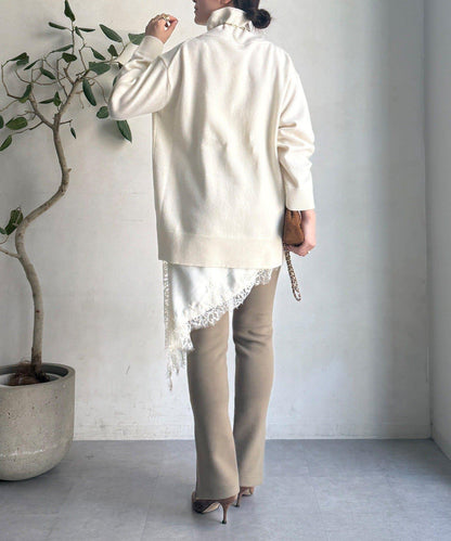 羊毛混紡高領長款上衣