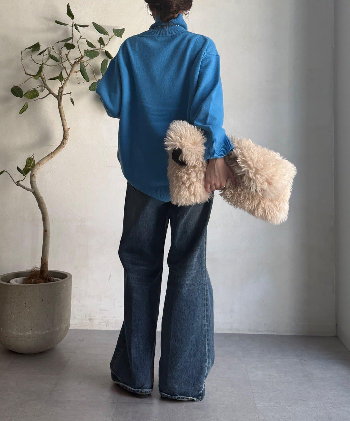 羊毛混紡高領長款上衣