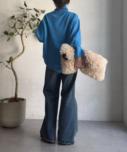 羊毛混紡高領長款上衣