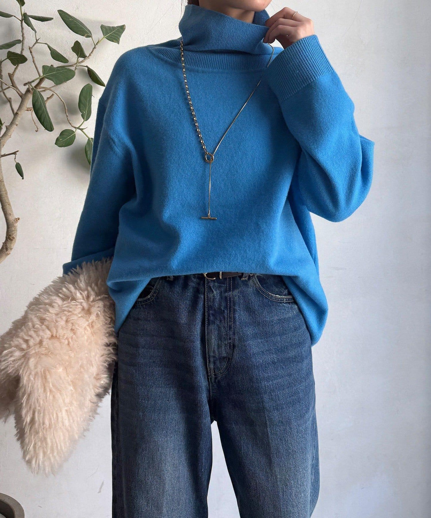 羊毛混紡高領長款上衣